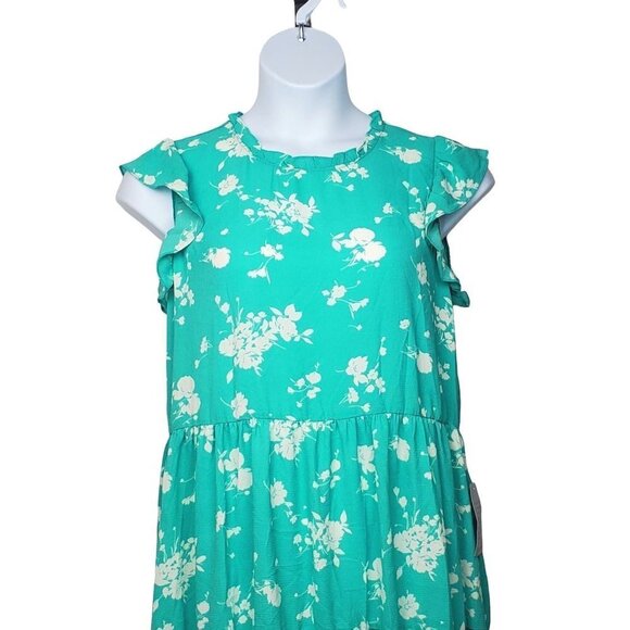 Good Luck Gem Teal Floral Size Medium Ruffle Dress - Picture 2 of 11